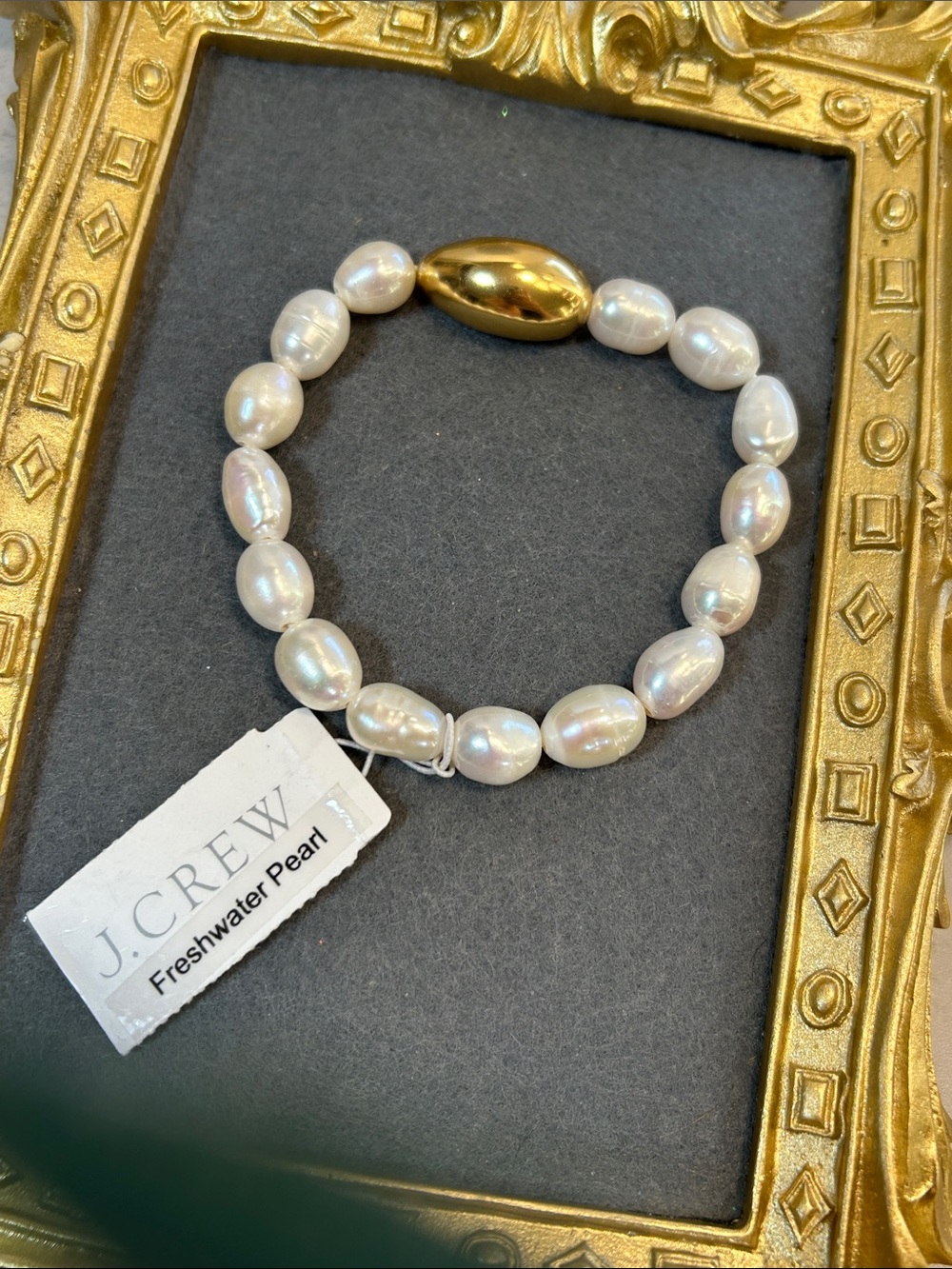 J. Crew White Freshwater Pearl Bracelet with Gold Accent Bead